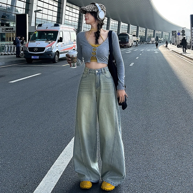 Свободные джинсы с высокой талией, прямые джинсовые брюки, женские уличные брюки Y2K, широкие брюки в стиле ретро 
Свободные джинсы с высокой талией, прямые джинсовые брюки, женские уличные брюки Y2K, широкие брюки в стиле ретро