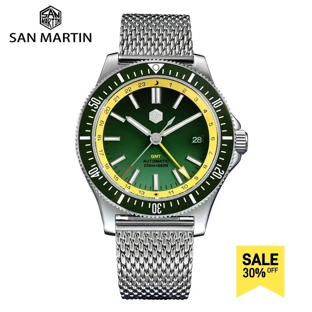 San Martin оригинальный дизайн 41 мм GMT часы для дайвинга NH34 автоматический механический быстросъемный браслет водонепроницаемый 200 м светящийся SN0119
San Martin оригинальный дизайн 41 мм GMT часы для дайвинга NH34 автоматический механический быстросъемный браслет водонепроницаемый 200 м светящийся SN0119