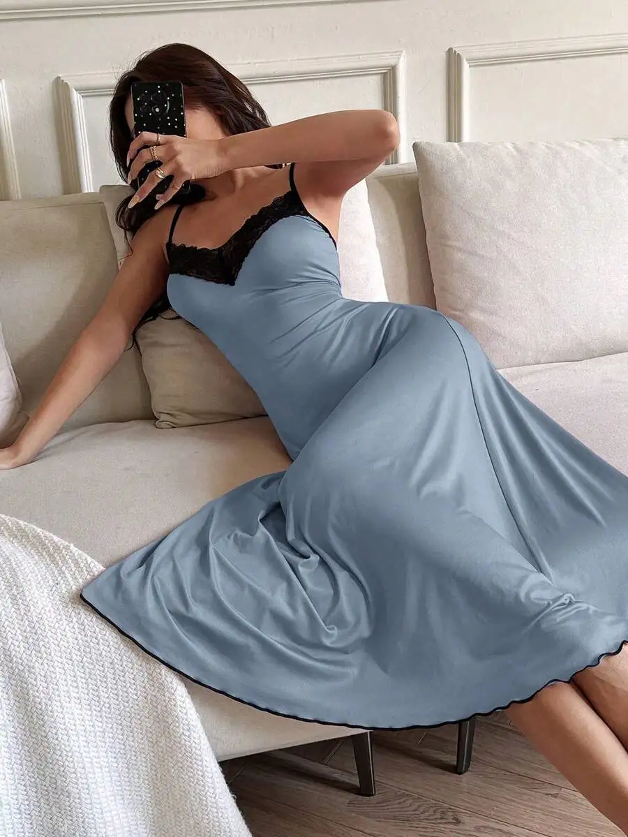 Lace Trim Soft Satin Long Nightgown For Women Sleep Dress
Lace Trim Soft Satin Long Nightgown For Women Sleep Dress
