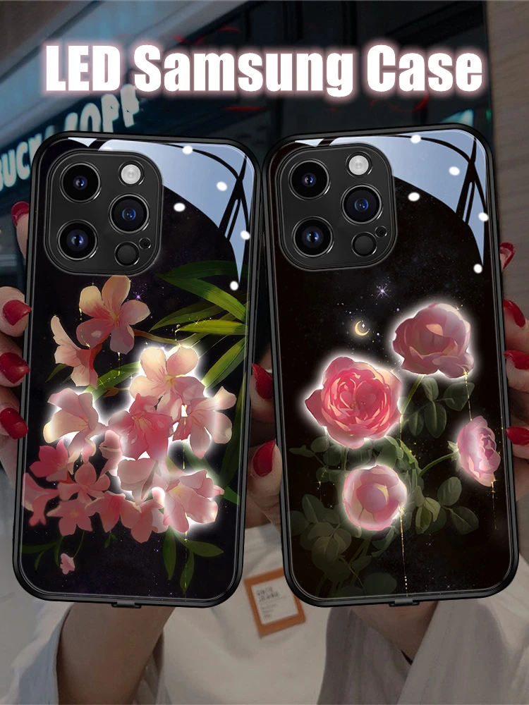 Girls Flower LED Light Glowing Luminous Tempered Glass Back Phone Case for Samsung S24 S22 S23 Note 10 20 A14 A54 A73 Plus Ultra
Girls Flower LED Light Glowing Luminous Tempered Glass Back Phone Case for Samsung S24 S22 S23 Note 10 20 A14 A54 A73 Plus Ultra