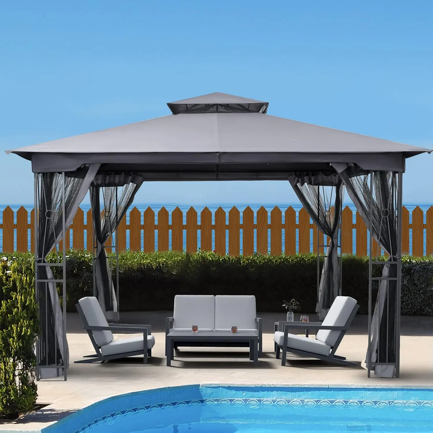 10' X 12' Outdoor Patio Gazebo, Canopy Gazebo for Garden,Yard,Patio with Ventilation Double Roof with Mosquito Netting,Gray
10' X 12' Outdoor Patio Gazebo, Canopy Gazebo for Garden,Yard,Patio with Ventilation Double Roof with Mosquito Netting,Gray