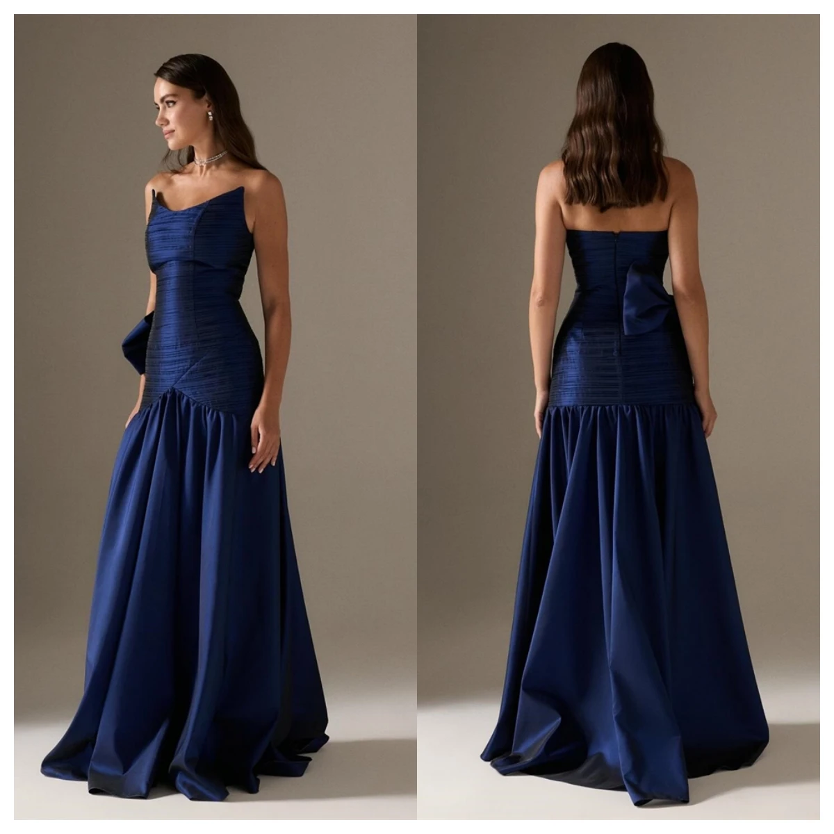 Customized Exquisite Navy Blue Satin Evening Dress Strapless Sleeveless Celebrity Gowns Zipper Back Bespoke Occasion Gowns
Customized Exquisite Navy Blue Satin Evening Dress Strapless Sleeveless Celebrity Gowns Zipper Back Bespoke Occasion Gowns