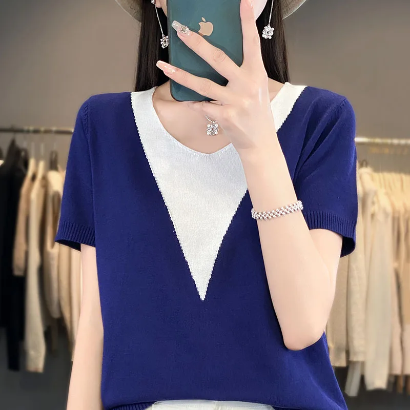 Thin short sleeved T-shirt, women's new summer V-neck shirt, fashionable loose fitting women's fashionable top
Thin short sleeved T-shirt, women's new summer V-neck shirt, fashionable loose fitting women's fashionable top