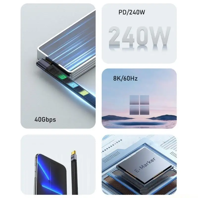 E56B PD3.1 40Gbps Type C Cable Fast Charging and Data Transfer 240W USB C Data Cord 8K60hz Video Output
E56B PD3.1 40Gbps Type C Cable Fast Charging and Data Transfer 240W USB C Data Cord 8K60hz Video Output