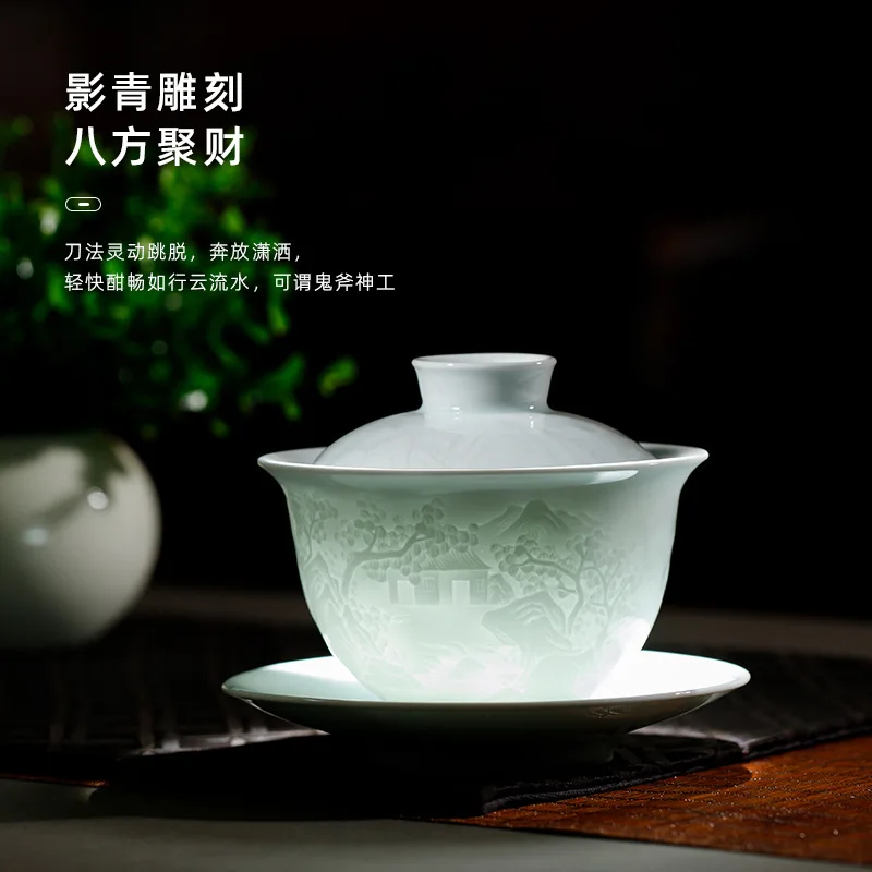 Керамическая чашка для чая Sancai Gaiwan Jingdezhen, чайная чашка для заваривания чая с крышкой, высококачественный чайный сервиз без ожогов, туманный синий, белый фарфоровый рельеф
Керамическая чашка для чая Sancai Gaiwan Jingdezhen, чайная чашка для заваривания чая с крышкой, высококачественный чайный сервиз без ожогов, туманный синий, белый фарфоровый рельеф