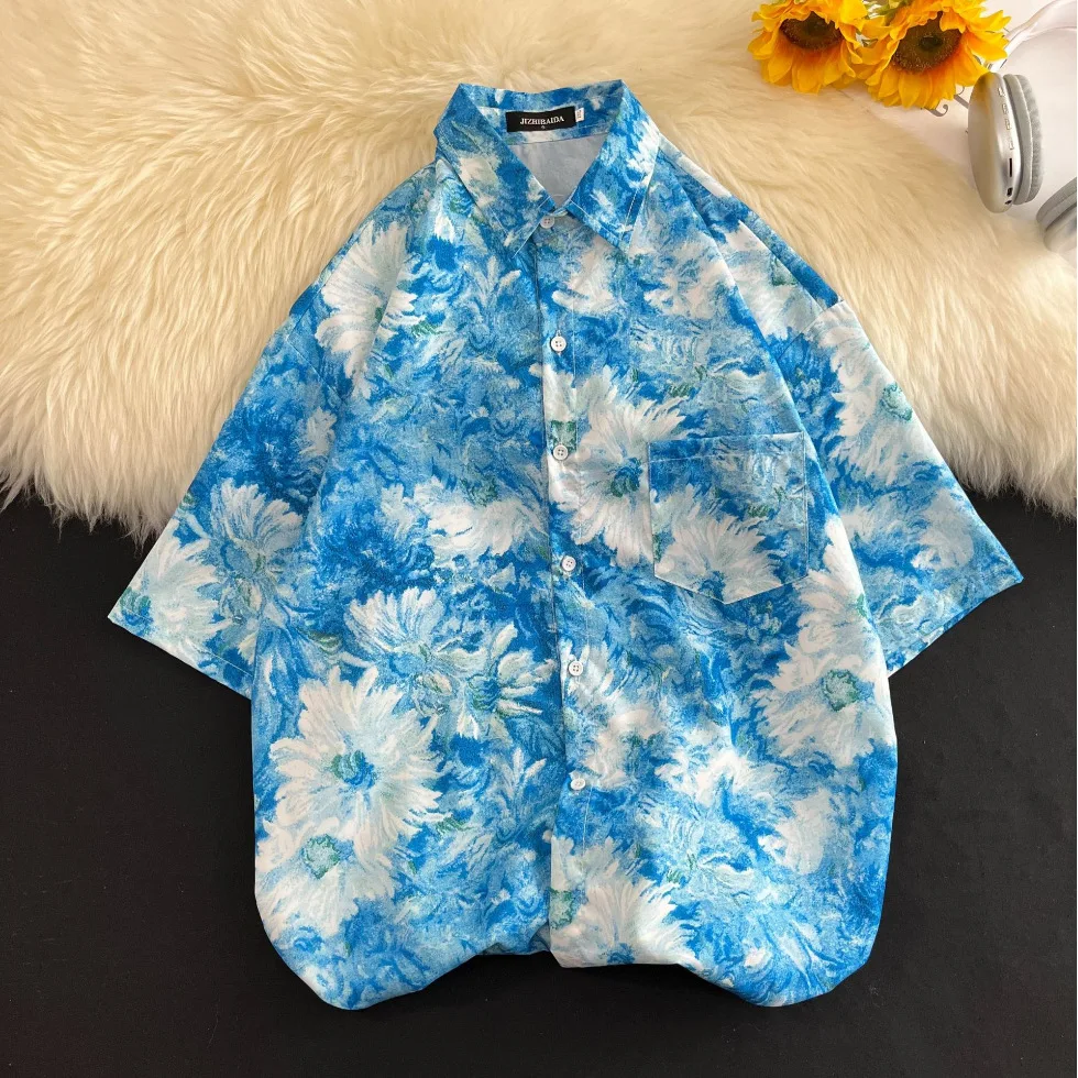 Hawaiian short sleeved shirt men's summer vintage printed Hong Kong style floral shirt loose thin top
Hawaiian short sleeved shirt men's summer vintage printed Hong Kong style floral shirt loose thin top
