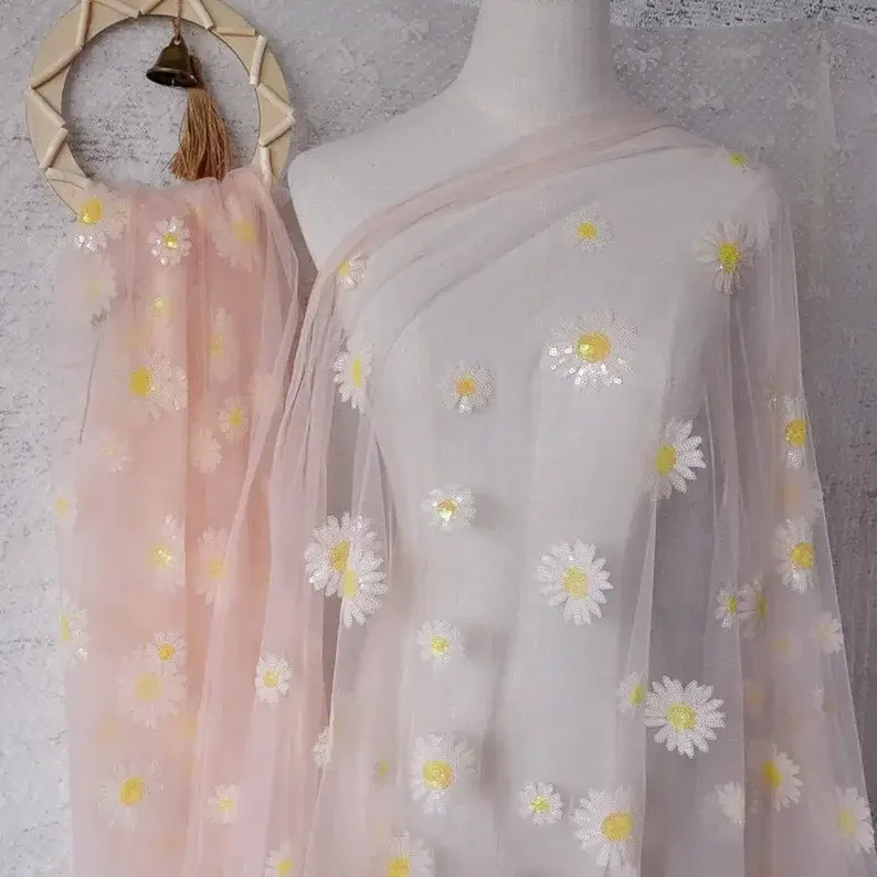 Daisy Floral Embroidery Tulle Fabric Cute Daisy Lace Fabric, Daisy Sequins Lace Fabric for Little Girl Dress,
Daisy Floral Embroidery Tulle Fabric Cute Daisy Lace Fabric, Daisy Sequins Lace Fabric for Little Girl Dress,