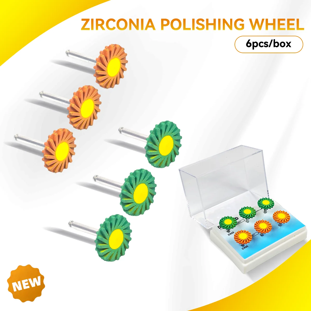 6pcs/box Dental Zirconia Diamond Polishing and Finishing Rubber Spiral Wheel, RA 2.35mm , for Low Speed Contra angle Polisher
6pcs/box Dental Zirconia Diamond Polishing and Finishing Rubber Spiral Wheel, RA 2.35mm , for Low Speed Contra angle Polisher