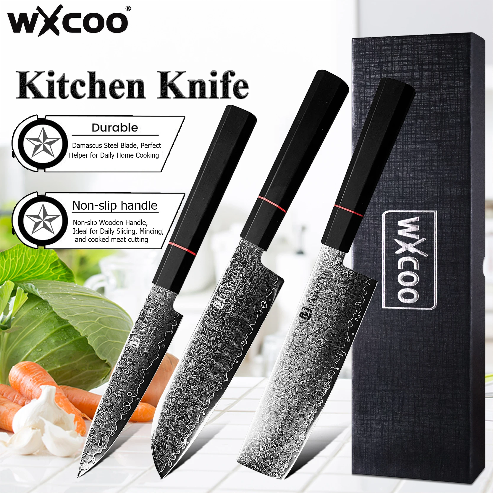WXCOO Professional Damascus Steel Kitchen Knife Chef Knives Meat Cleaver Boning Knife Fruit and Vegetable Cutting for Family Use
WXCOO Professional Damascus Steel Kitchen Knife Chef Knives Meat Cleaver Boning Knife Fruit and Vegetable Cutting for Family Use