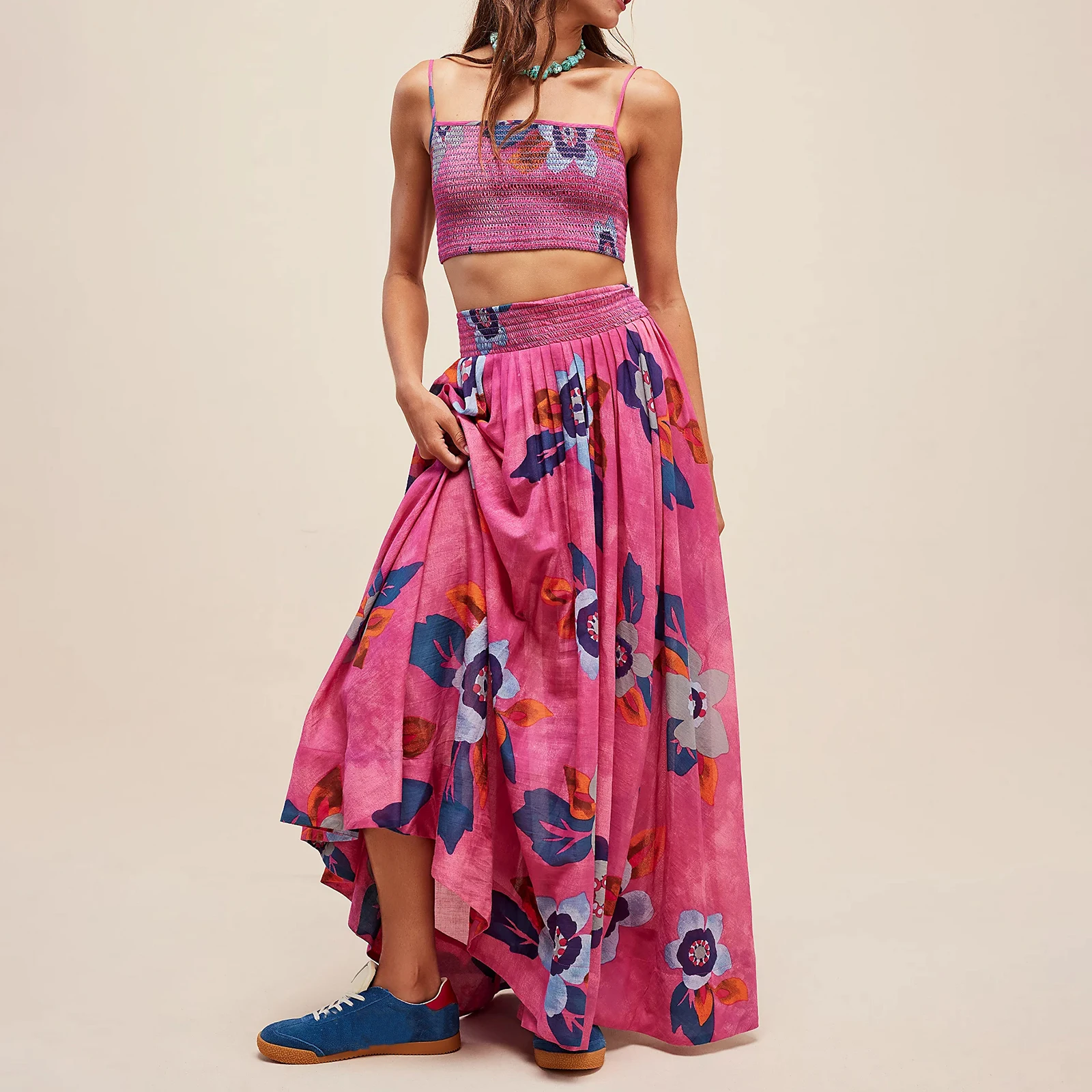 Women 2 Piece Skirt Set Summer Flower Print Backless Cami Tops and Flowy Pleated Long Skirt Streetwear
Women 2 Piece Skirt Set Summer Flower Print Backless Cami Tops and Flowy Pleated Long Skirt Streetwear