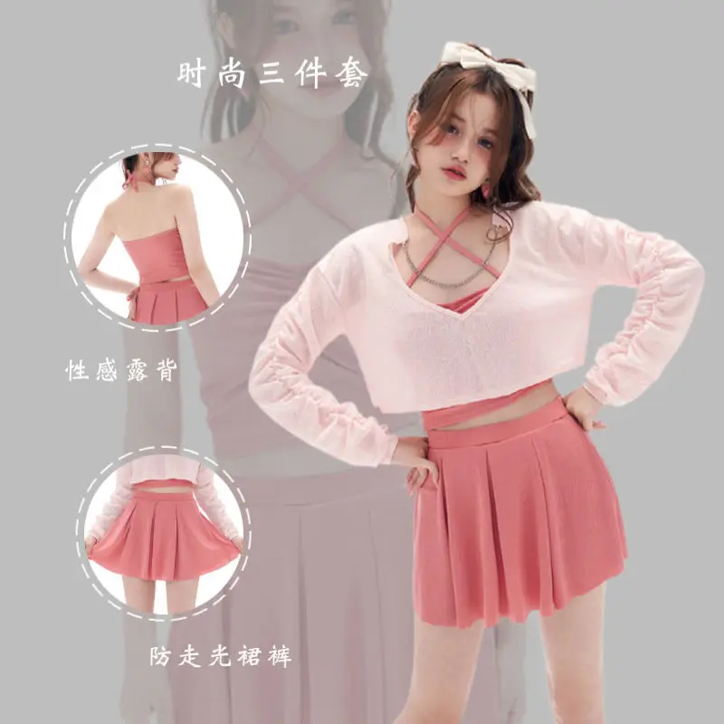Fashion Cute Style Pink Women's Separate Swimsuit Three Pieces Set Net Fabric Cover Halter Top Pantskirt Y2K Swimwear
Fashion Cute Style Pink Women's Separate Swimsuit Three Pieces Set Net Fabric Cover Halter Top Pantskirt Y2K Swimwear