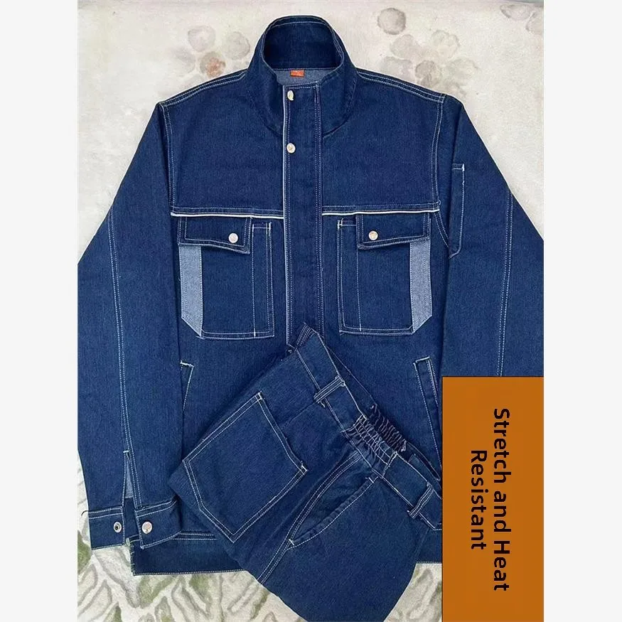 Мужской хлопковый джинсовый рабочий костюм с защитой от ожогов, воротником-стойкой, для сварки, из чистого хлопка, с длинными рукавами, на молнии
Мужской хлопковый джинсовый рабочий костюм с защитой от ожогов, воротником-стойкой, для сварки, из чистого хлопка, с длинными рукавами, на молнии