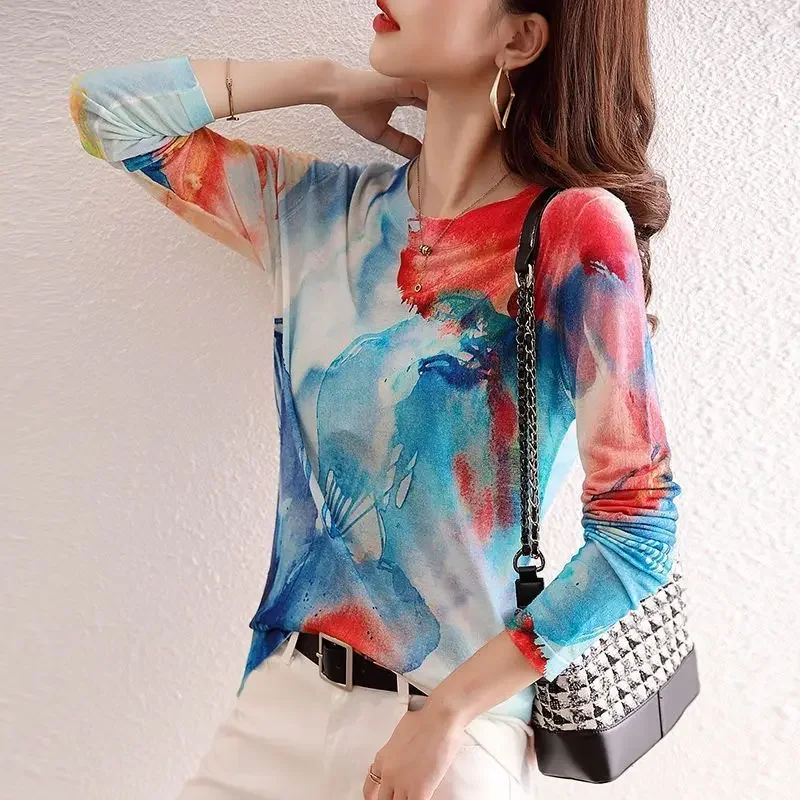 Spring and Autumn Women's Pullover Round Neck Printed Loose Fit Long Sleeve Knitted Bottom Shirt Fashion Elegant Casual Tops
Spring and Autumn Women's Pullover Round Neck Printed Loose Fit Long Sleeve Knitted Bottom Shirt Fashion Elegant Casual Tops