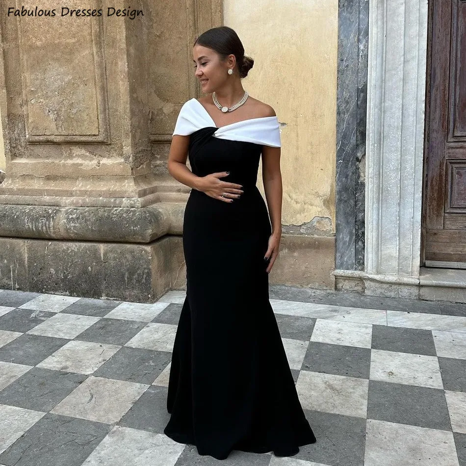 White And Black Trumpet Bridesmaid Dresses Long Mermaid Off Shoulder Sleeveless Wedding Guest Party Dress Formal Occasions Gown
White And Black Trumpet Bridesmaid Dresses Long Mermaid Off Shoulder Sleeveless Wedding Guest Party Dress Formal Occasions Gown