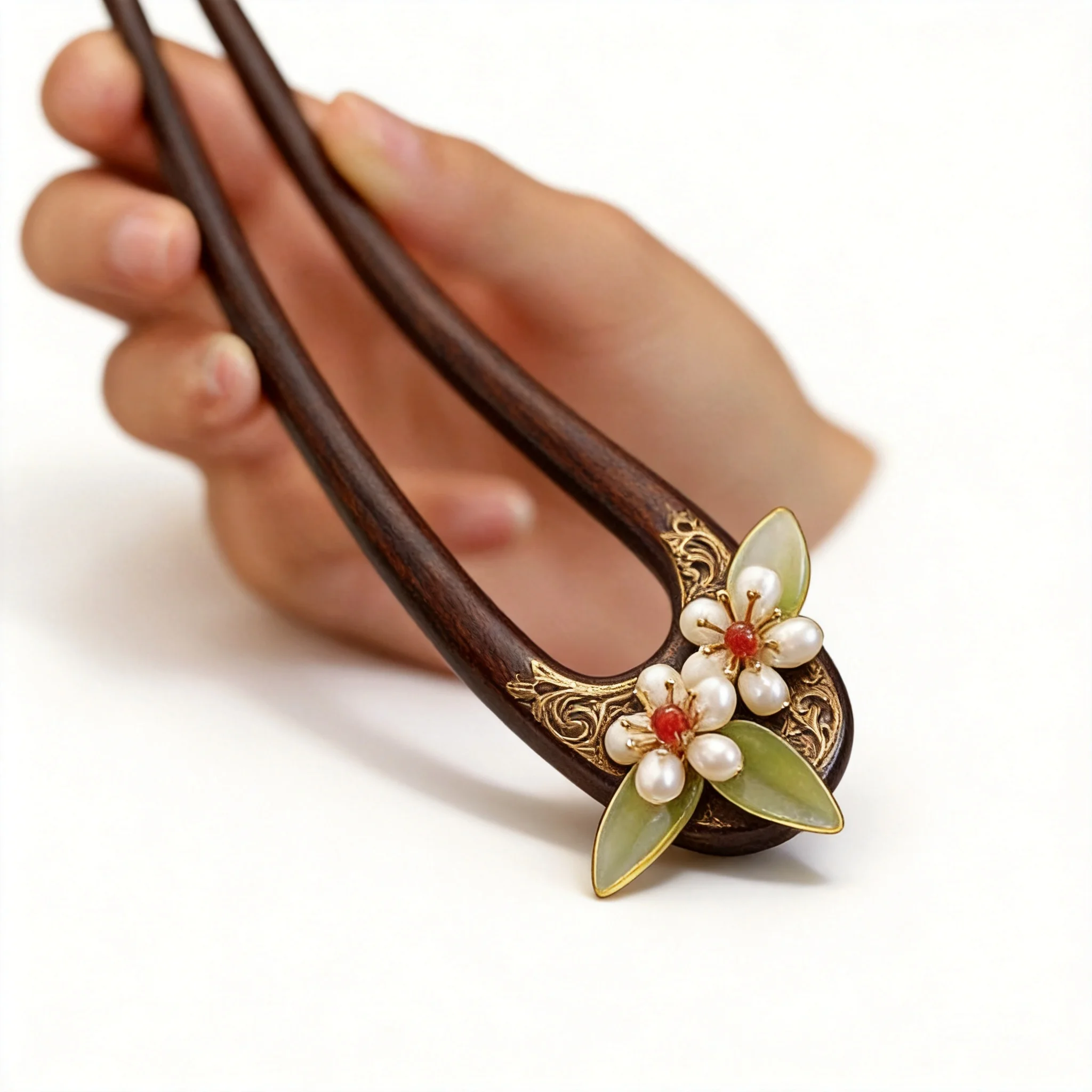 Chinese Traditional Auspicious Blessing Sandalwood U Shaped Hairpin Natural Freshwater Pearl Flower Decor Hair Stick For Women
Chinese Traditional Auspicious Blessing Sandalwood U Shaped Hairpin Natural Freshwater Pearl Flower Decor Hair Stick For Women