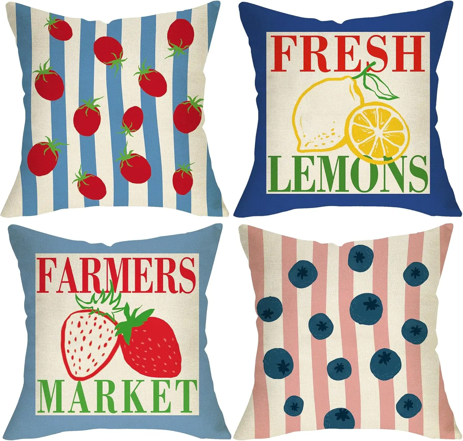 4Pcs Outdoor Fruit Throw Pillow Covers with "Fresh Lemons" and Striped Art Cushion Cases for Balcony Patio Garden Home Decor
4Pcs Outdoor Fruit Throw Pillow Covers with "Fresh Lemons" and Striped Art Cushion Cases for Balcony Patio Garden Home Decor