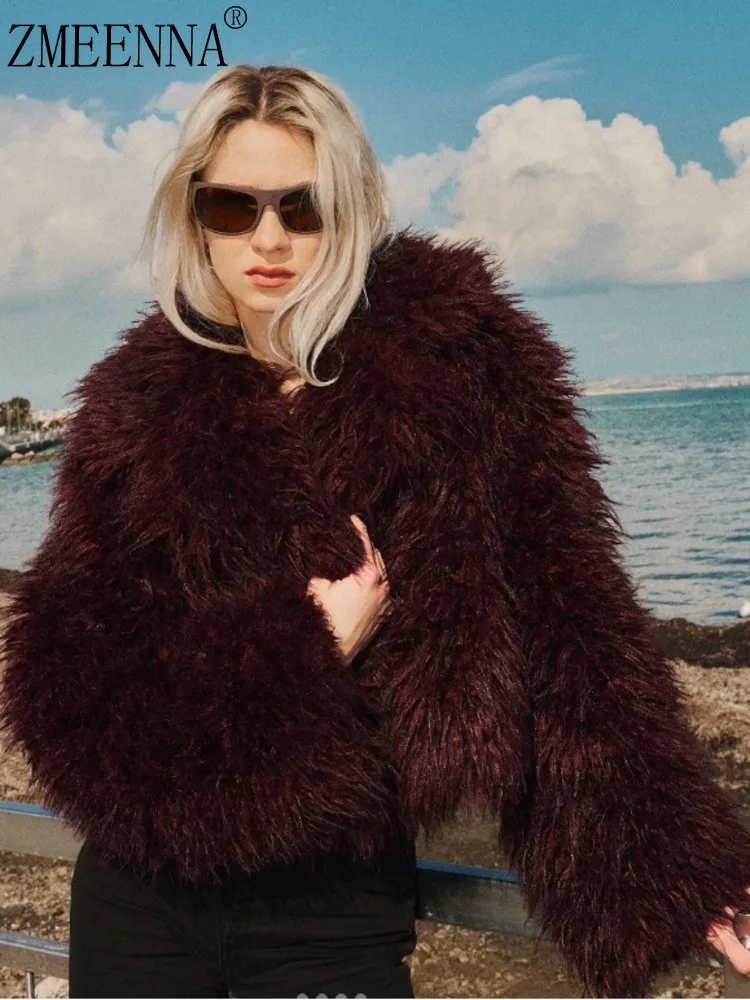 ZMEENNA Luxury Maroon Faux Fur Jacket For Women With Shaggy Texture Stylish And Cozy Outerwear Perfect For Winter ZM4107 
ZMEENNA Luxury Maroon Faux Fur Jacket For Women With Shaggy Texture Stylish And Cozy Outerwear Perfect For Winter ZM4107