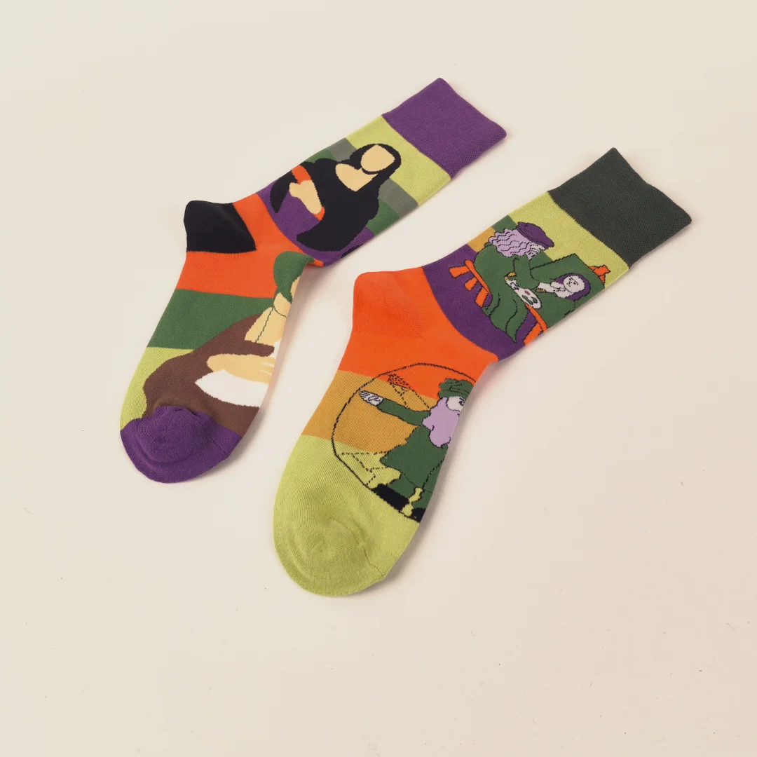 1 Pair Of Unisex Mid-Calf Socks, Creative Street Art Oil Painting,Color Blocked Asymmetrical Design
1 Pair Of Unisex Mid-Calf Socks, Creative Street Art Oil Painting,Color Blocked Asymmetrical Design