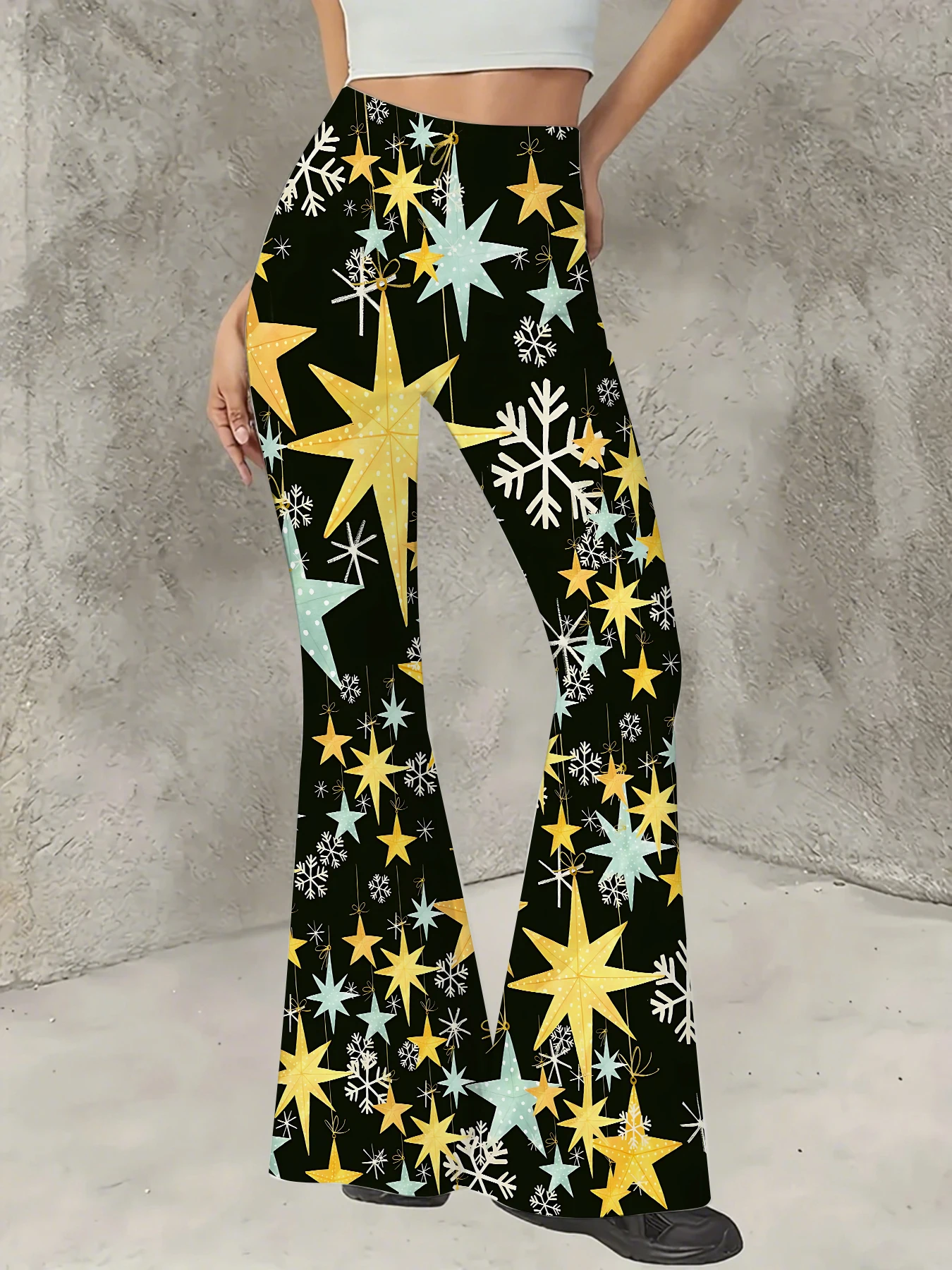 Retro Printed Flare Pants Women High Waist Polyester Knit Bell Bottom Trousers
Retro Printed Flare Pants Women High Waist Polyester Knit Bell Bottom Trousers