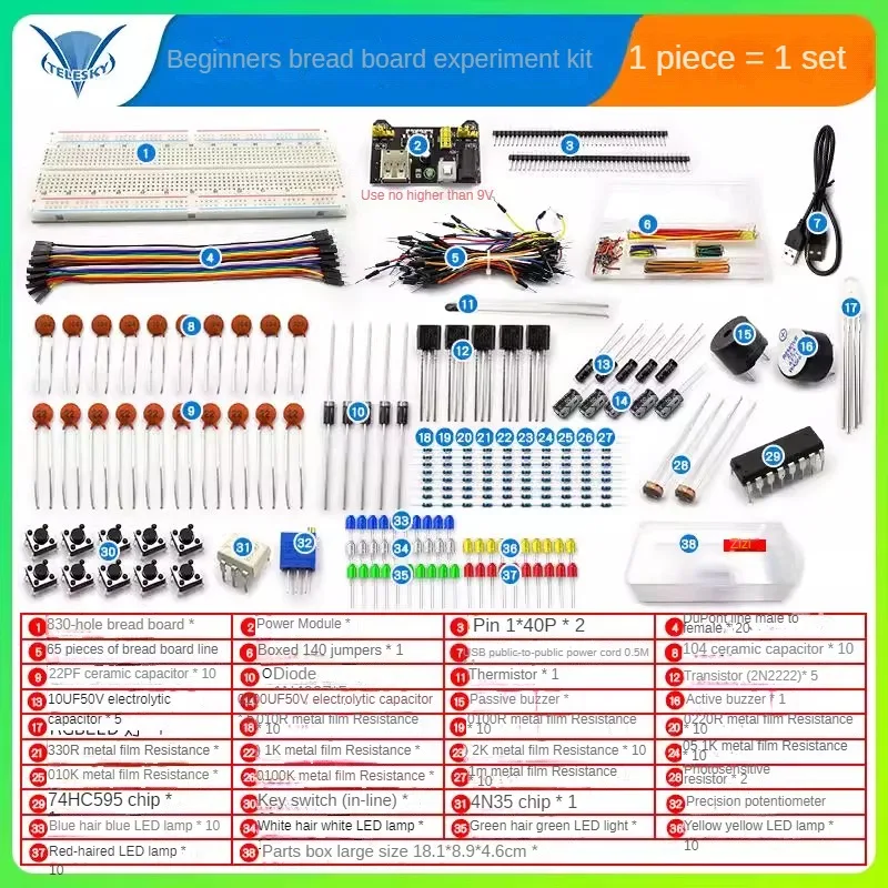 Beginner's Breadboard Experiment Kit - Ideal for Electronics Learning & DIY Projects, All-Inclusive Components for Easy Setup
Beginner's Breadboard Experiment Kit - Ideal for Electronics Learning & DIY Projects, All-Inclusive Components for Easy Setup