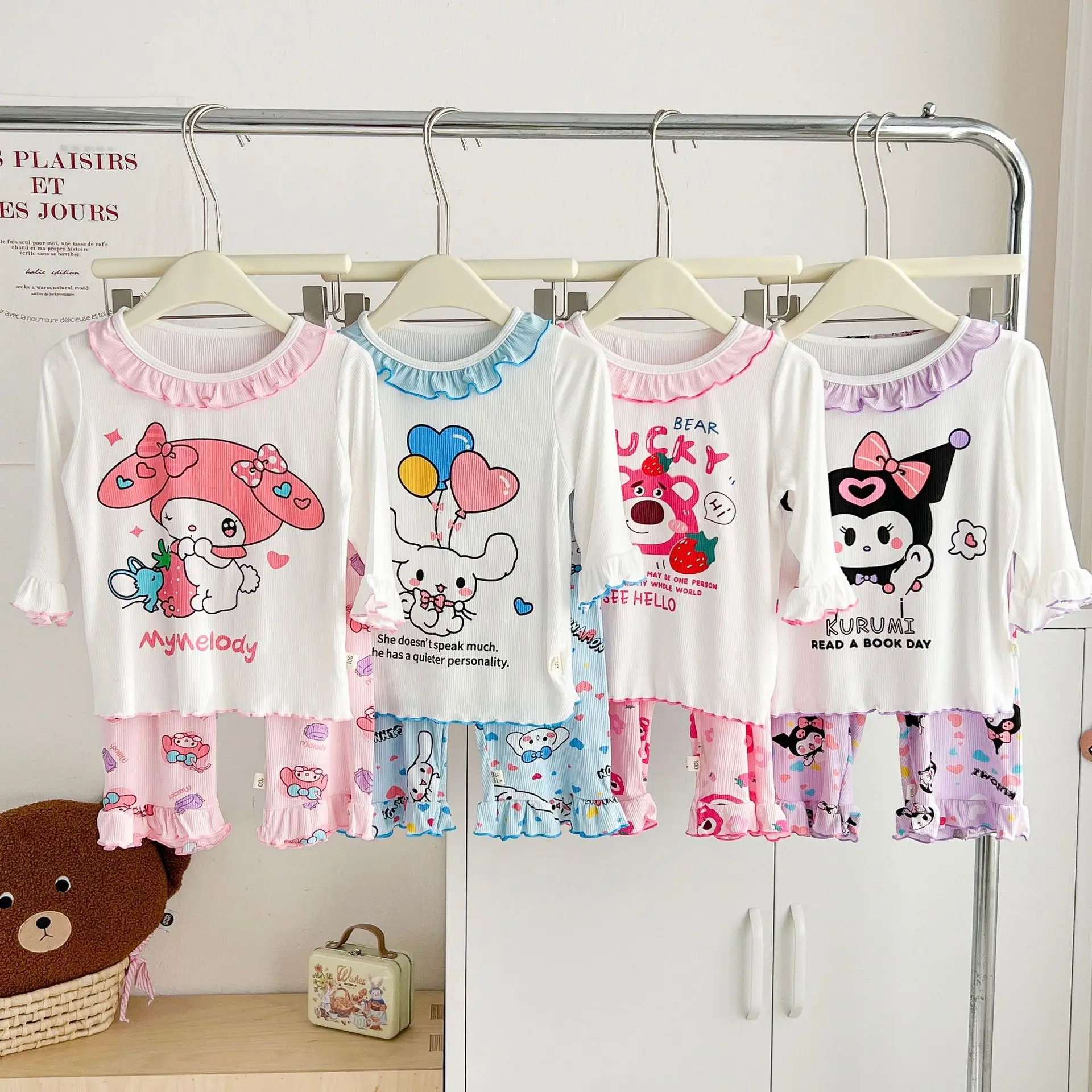 Kawaii Kuromi My Melody Cinnamoroll, дышащий Тонкий пижамный комплект для девочек, летняя аниме Sanrio девчачье сердце, Детская домашняя одежда
Kawaii Kuromi My Melody Cinnamoroll, дышащий Тонкий пижамный комплект для девочек, летняя аниме Sanrio девчачье сердце, Детская домашняя одежда