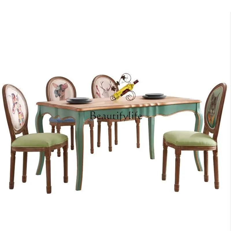 American solid wood dining table and chairs, pastoral restaurant dining table, small apartment household
American solid wood dining table and chairs, pastoral restaurant dining table, small apartment household