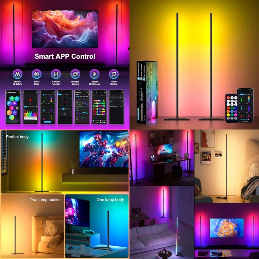 Corner Floor Lamp, Synced Lights LED Control Floor Lamp RGB Light 56" Smart LED Corner Lamp App and Remote for Living Room Gami
Corner Floor Lamp, Synced Lights LED Control Floor Lamp RGB Light 56" Smart LED Corner Lamp App and Remote for Living Room Gami