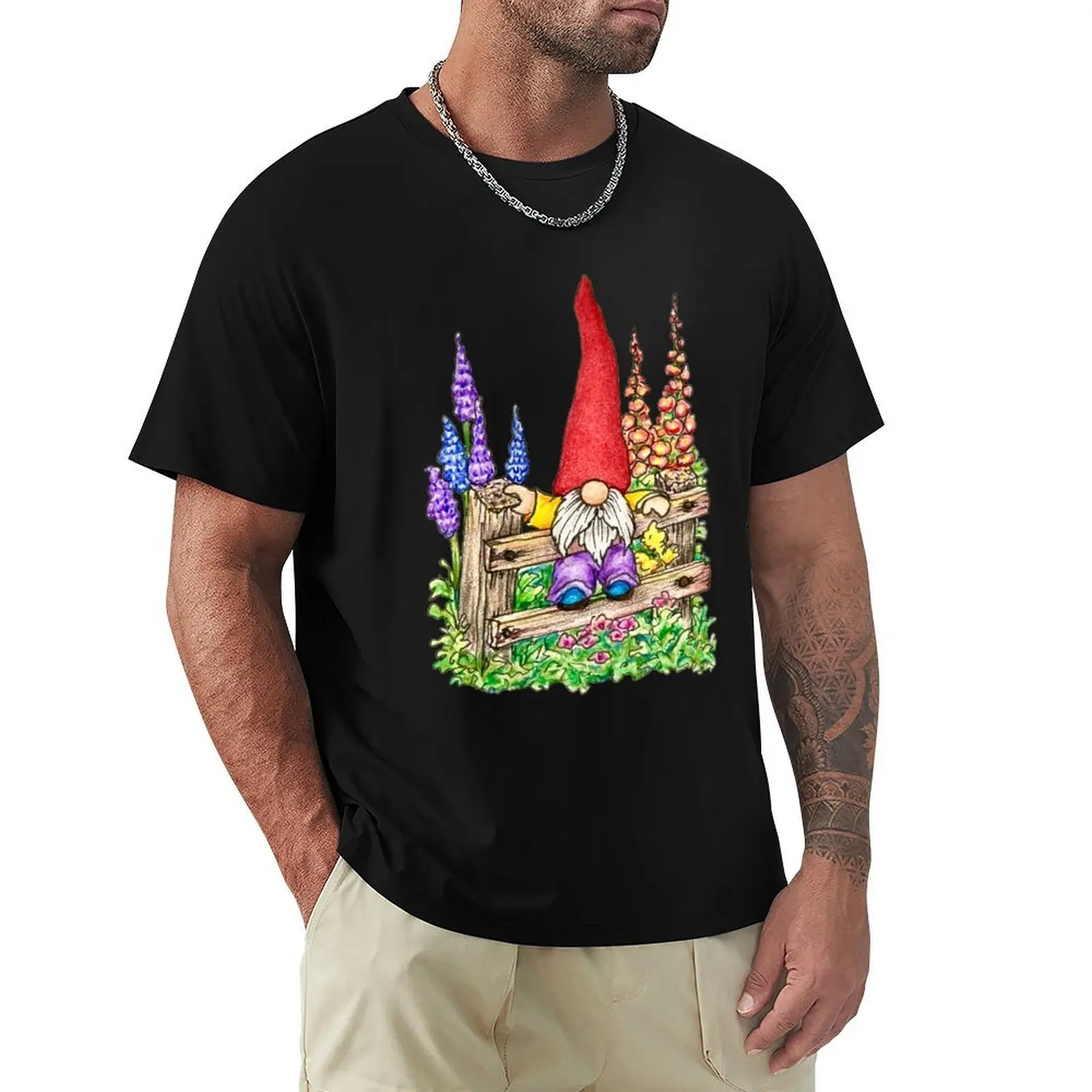 Gnome standing on garden fence T-Shirt Comfort Stretch Tee Shirt
Gnome standing on garden fence T-Shirt Comfort Stretch Tee Shirt