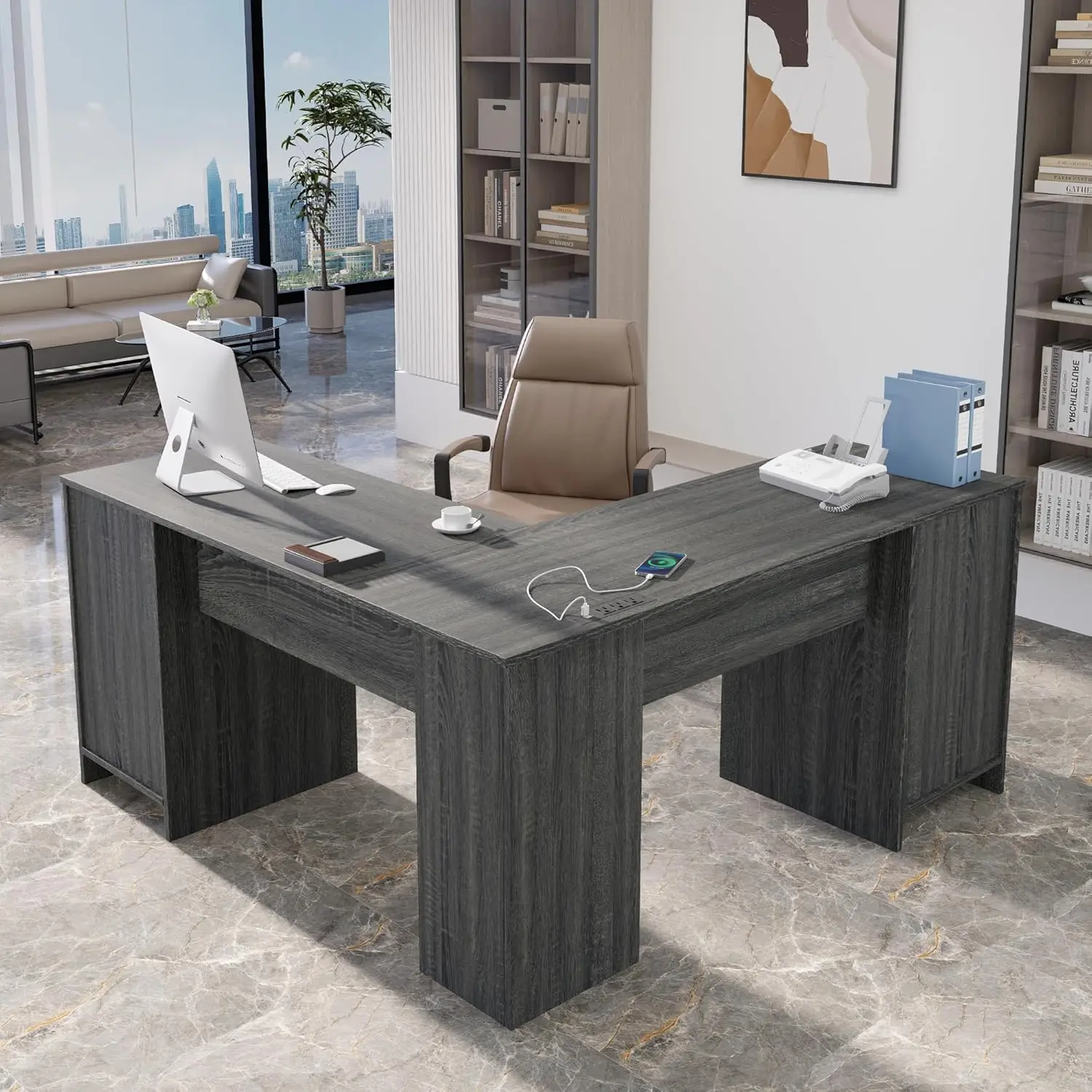 L Shaped Computer Desk with File Cabinet Storage Drawers Power Outlets 60 Inch Home Office, Customized
L Shaped Computer Desk with File Cabinet Storage Drawers Power Outlets 60 Inch Home Office, Customized