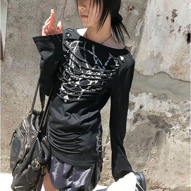 Y2K Vintage Print T Shirt Women Japanese Harajuku Streetwear Tops Grunge Gothic Long Sleeve Black Hole Slim Tees Trashy 2000S
Y2K Vintage Print T Shirt Women Japanese Harajuku Streetwear Tops Grunge Gothic Long Sleeve Black Hole Slim Tees Trashy 2000S