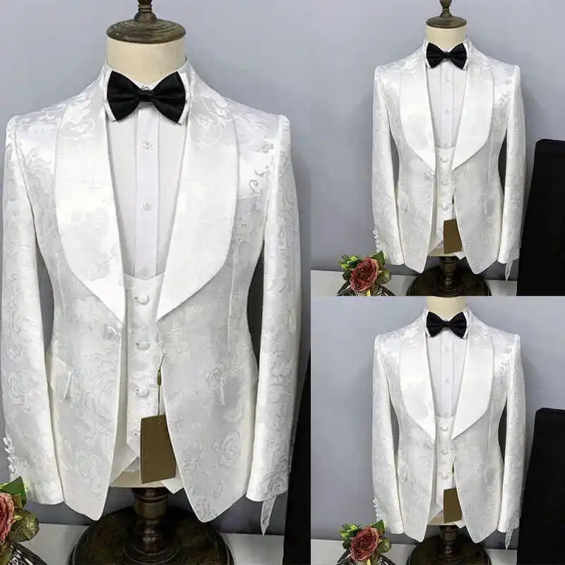 Elegant Jacquard Wedding Tuxedos 2 Piece Set Jacket Vest White Men Suit Shawl Lapel Party Show Prom Suits Customized
Elegant Jacquard Wedding Tuxedos 2 Piece Set Jacket Vest White Men Suit Shawl Lapel Party Show Prom Suits Customized