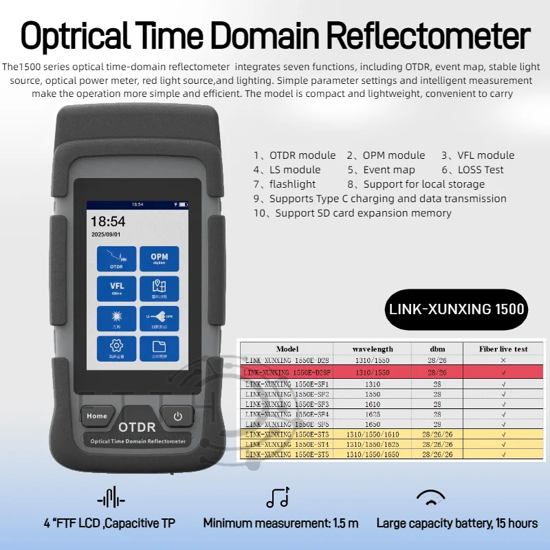 Pro OTDR Mini 1310/1550nm with fiber live test VFL OLS Event Map OPM 28/26dB tester 1610/1625nm Fiber Optic Reflectometer
Pro OTDR Mini 1310/1550nm with fiber live test VFL OLS Event Map OPM 28/26dB tester 1610/1625nm Fiber Optic Reflectometer