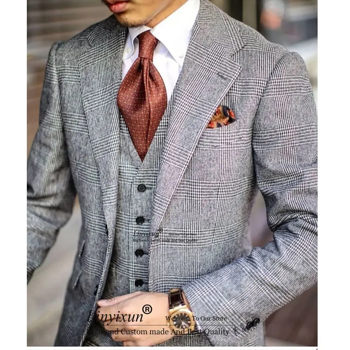 Classic Plaid Men Suits 3 Pieces Slim Fit Groom Wedding Tuxedos Formal Male Blazer Outfit Vest Pants terno masculinos completo
Classic Plaid Men Suits 3 Pieces Slim Fit Groom Wedding Tuxedos Formal Male Blazer Outfit Vest Pants terno masculinos completo