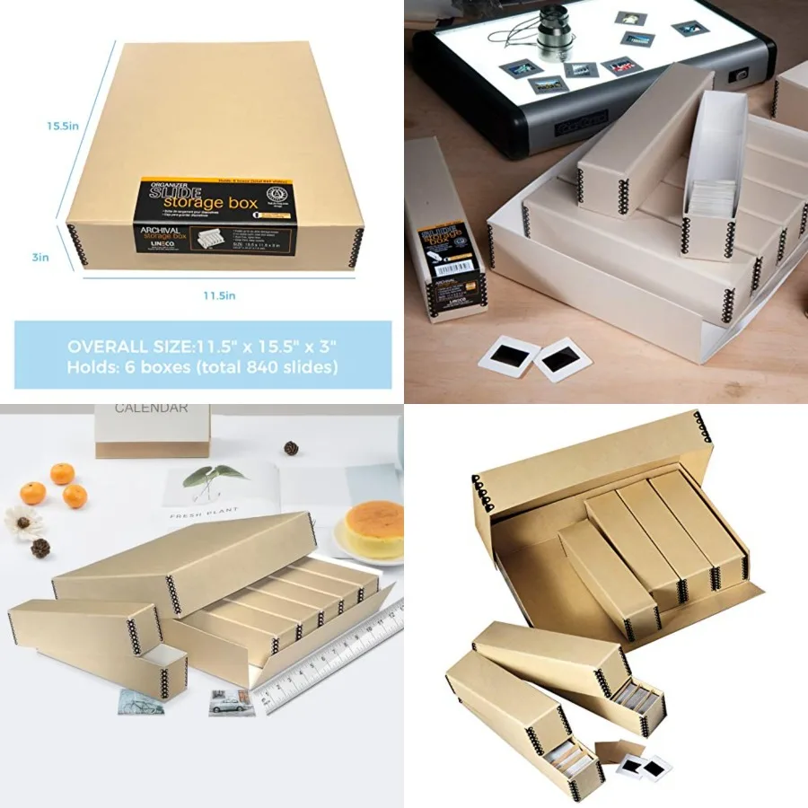 Archival Slide Storage Box 15.5" x 11.5" x 3", Holds Up to 840 Films, With 6 Inner File Cases, Tan
Archival Slide Storage Box 15.5" x 11.5" x 3", Holds Up to 840 Films, With 6 Inner File Cases, Tan