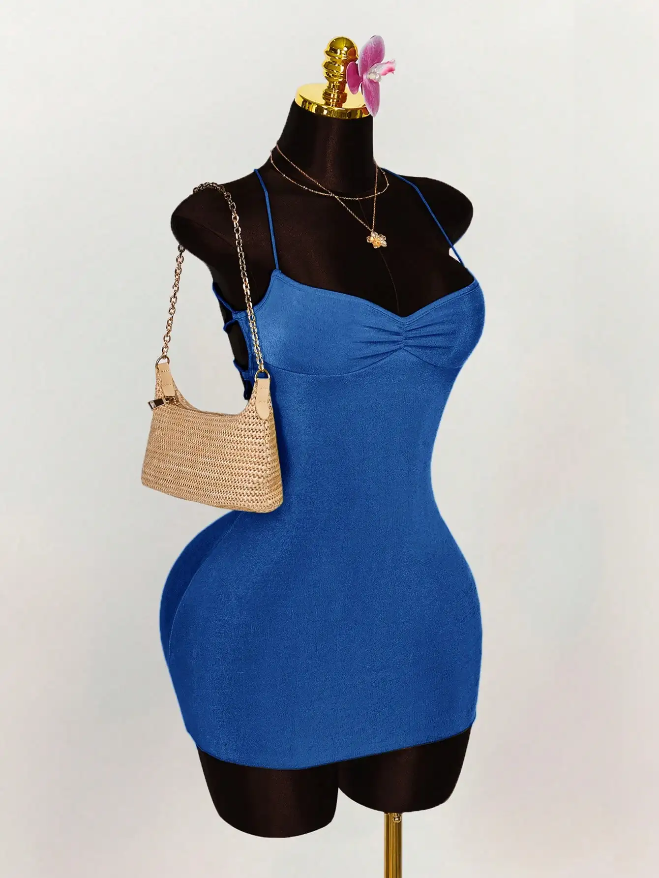 Blue Ruched Bust Bodycon Mini Dress With Crisscross Tie Back For Women Party Evening Wear
Blue Ruched Bust Bodycon Mini Dress With Crisscross Tie Back For Women Party Evening Wear
