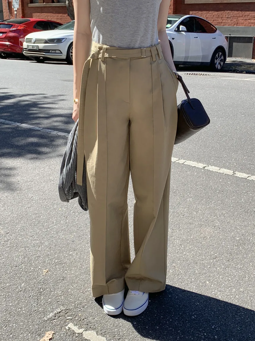 Korean style Designer Pleated Long Belt Detail Pants - Loose Fit Straight Leg Work Trousers
Korean style Designer Pleated Long Belt Detail Pants - Loose Fit Straight Leg Work Trousers