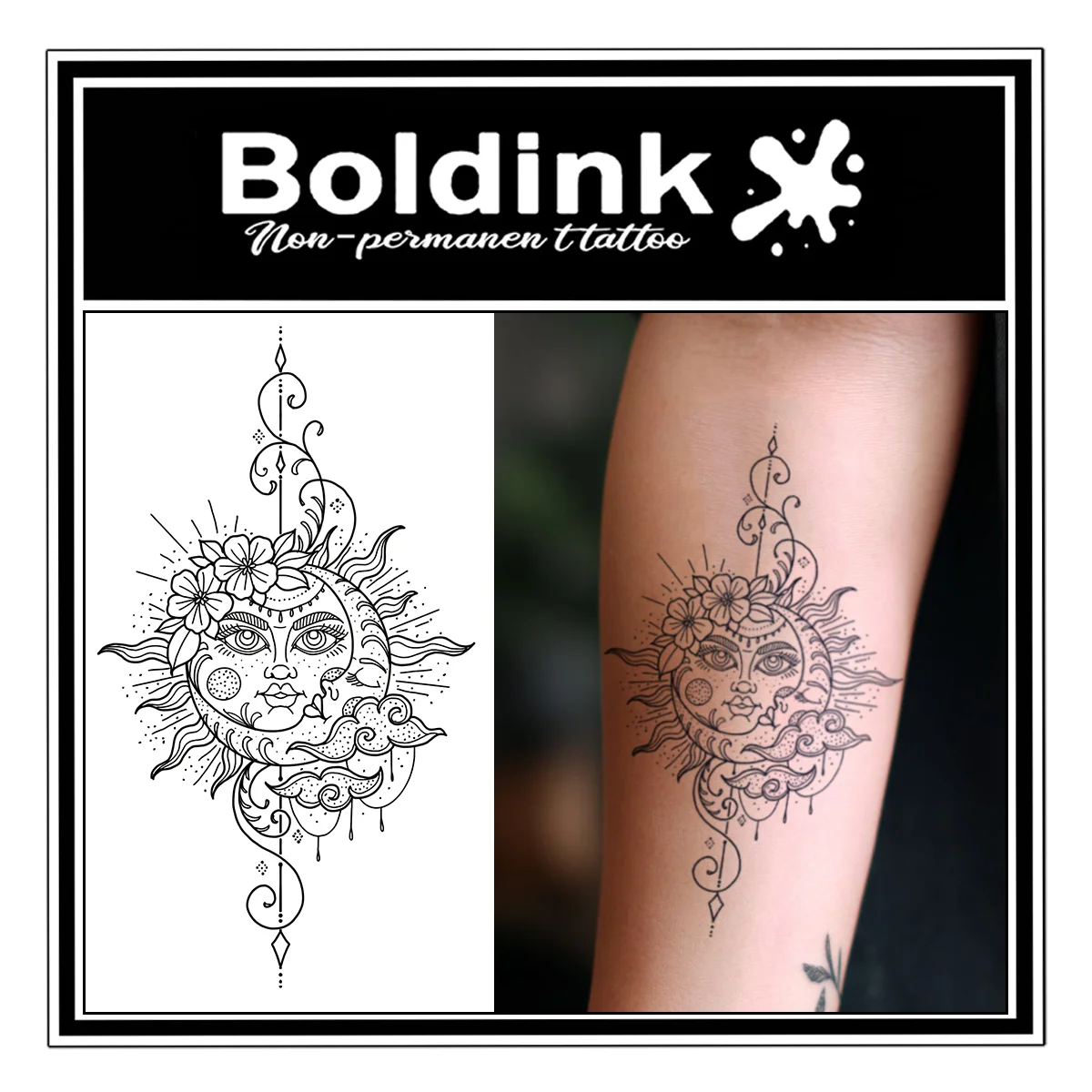 BOLDINK Sun Moon Combined Floral Cloud Decor Tattoo Sticker Unisex Stylish Easy Apply Waterproof Long Lasting 1-2 Week
BOLDINK Sun Moon Combined Floral Cloud Decor Tattoo Sticker Unisex Stylish Easy Apply Waterproof Long Lasting 1-2 Week