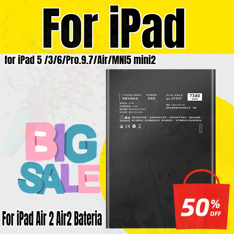 New Tablet Battery for iPad 5 iPad3/6/Pro.9.7/Air/MNI5 mini2 10307mah Replacement Batteries for iPad Air 2 Air2 Bateria
New Tablet Battery for iPad 5 iPad3/6/Pro.9.7/Air/MNI5 mini2 10307mah Replacement Batteries for iPad Air 2 Air2 Bateria