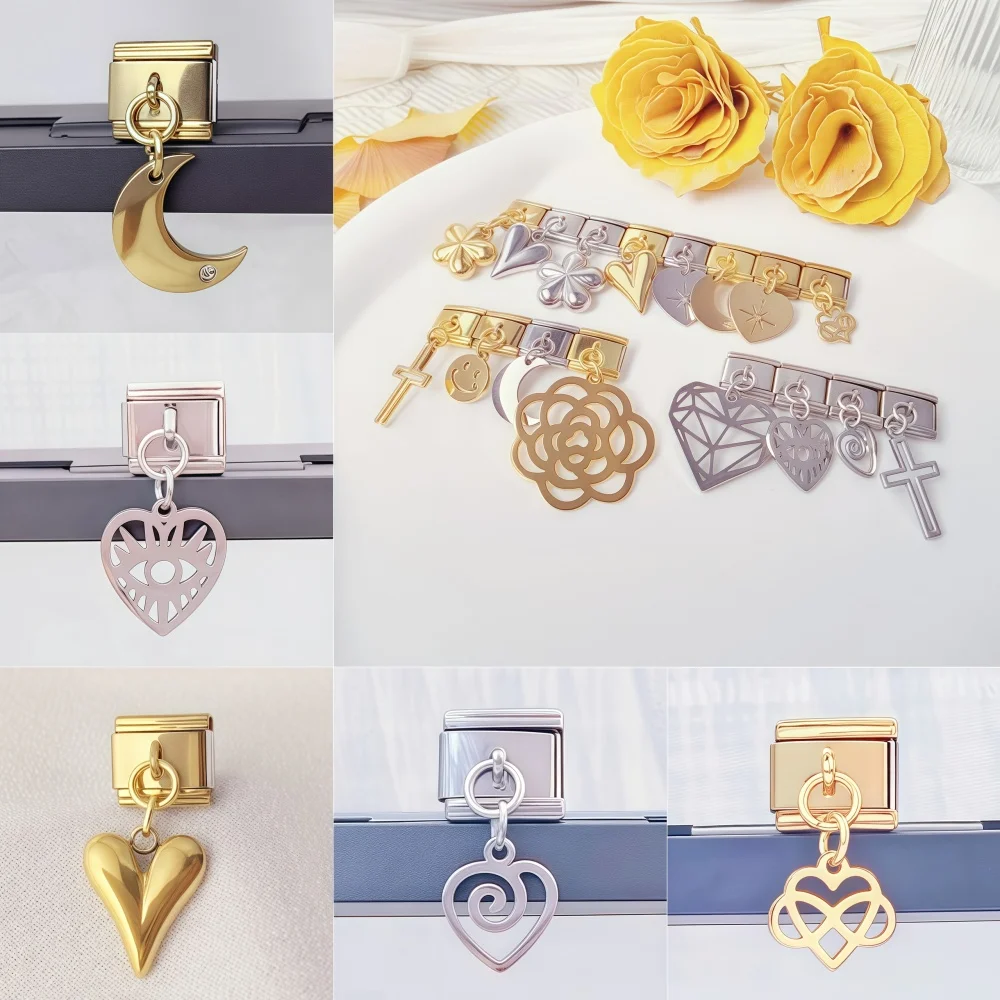 New Rose Love Cross Flower Moon Italian Charm Fit 9mm Link Bracelet Chain Stainless Steel Pendant Module DIY Jewelry
New Rose Love Cross Flower Moon Italian Charm Fit 9mm Link Bracelet Chain Stainless Steel Pendant Module DIY Jewelry