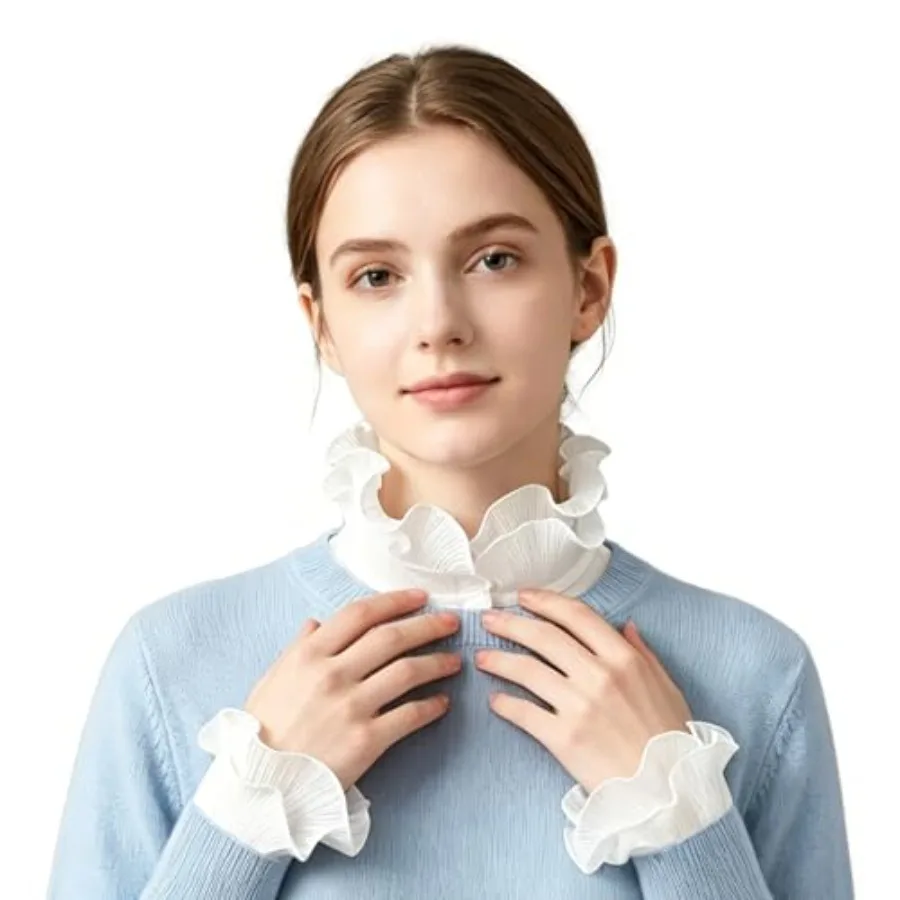 Oweisong Women Fake Collar and Cuffs Set Detachable Ruffled Dickey Collar Half Shirt Collar Inserts for Sweater Dress Blouse
Oweisong Women Fake Collar and Cuffs Set Detachable Ruffled Dickey Collar Half Shirt Collar Inserts for Sweater Dress Blouse