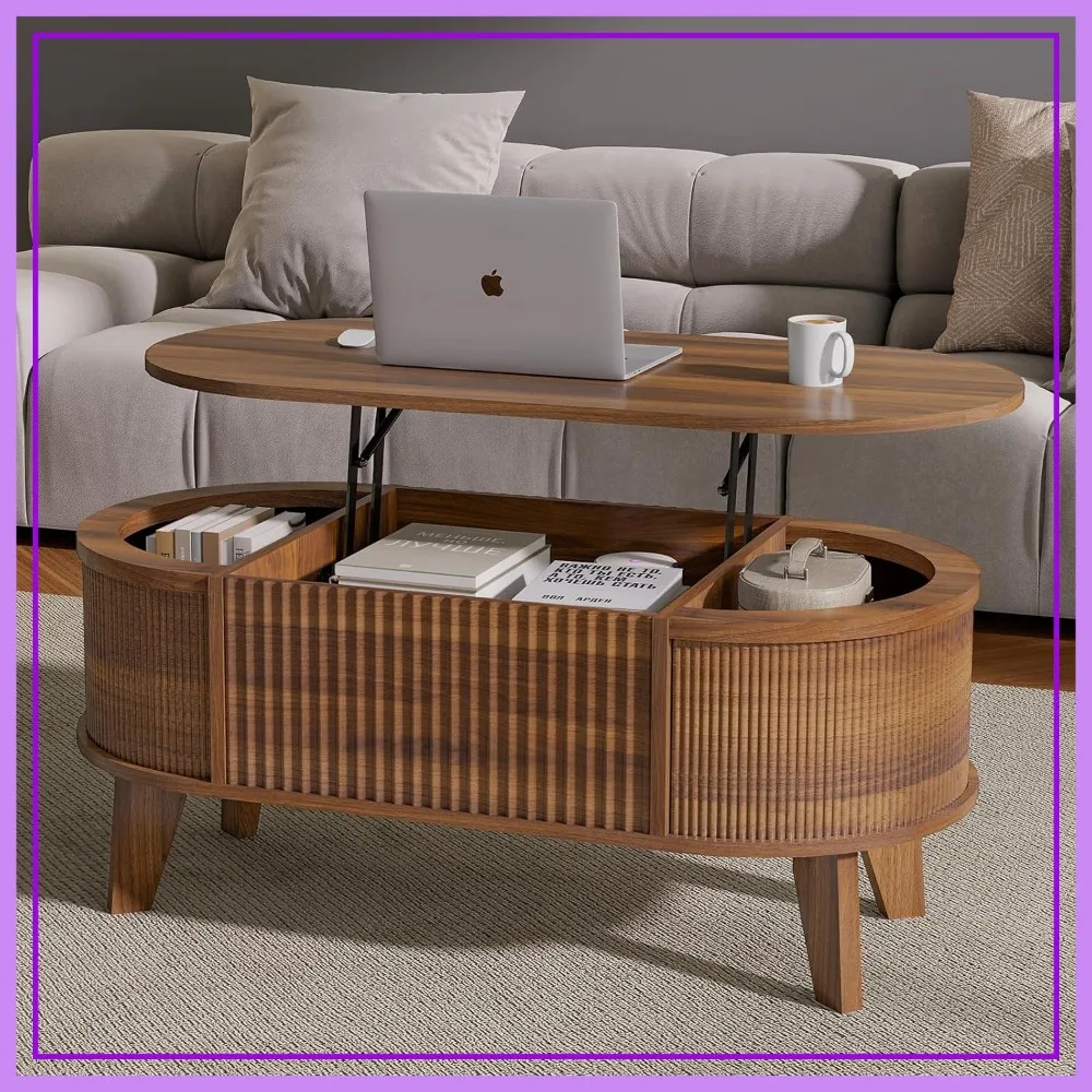 Fluted Lift Top Coffee Table with Storage, Modern Oval Coffee Table for Living Room or Home Office, Walnut
Fluted Lift Top Coffee Table with Storage, Modern Oval Coffee Table for Living Room or Home Office, Walnut