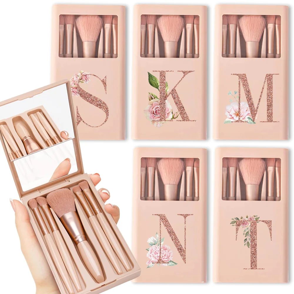 5pcs Travel Cosmetic Brush Kit With Mirror Makeup Brush Set Bag Portable Organizer Box Beauty Tool Case Rose Gold Letter Pattern
5pcs Travel Cosmetic Brush Kit With Mirror Makeup Brush Set Bag Portable Organizer Box Beauty Tool Case Rose Gold Letter Pattern