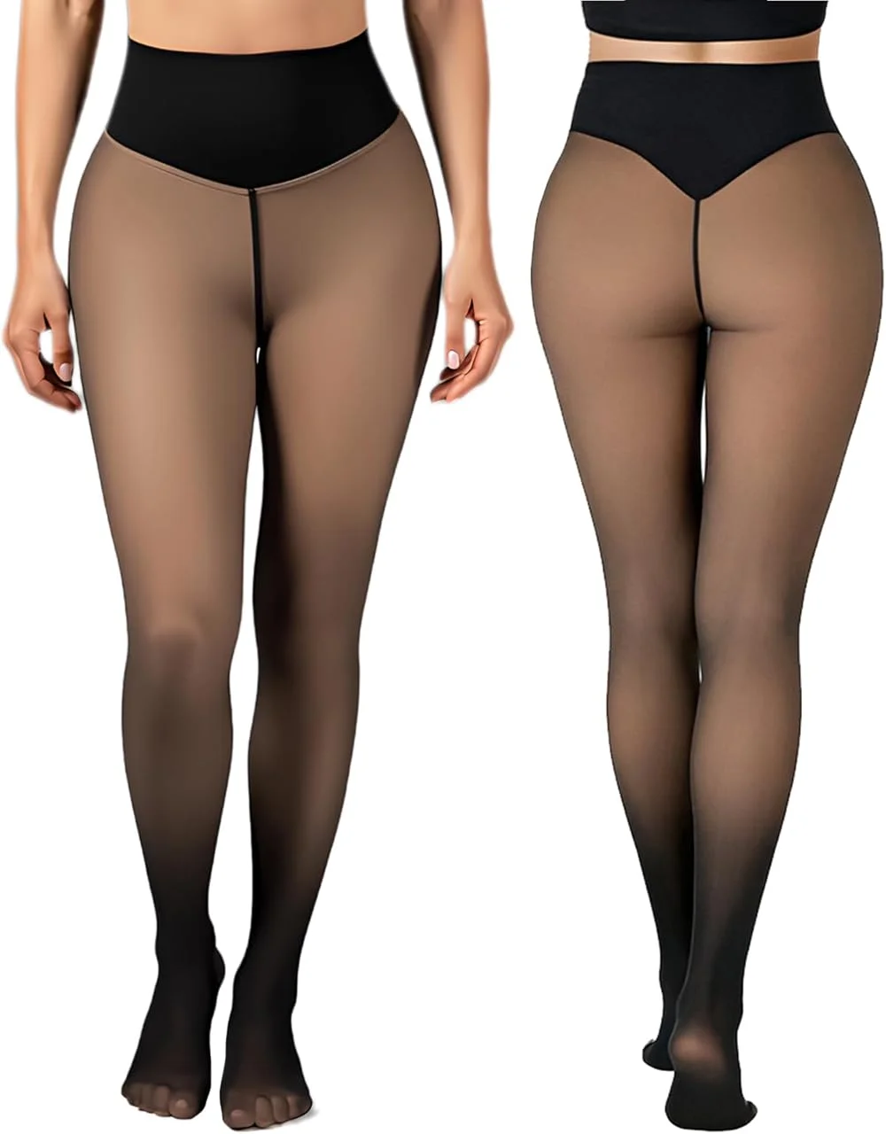 One Seam Fleece Lined Tights Shaping Thermal Leggings Compression Band Translucent Pantyhose Sheer Fleece Leggings Plus Size 17