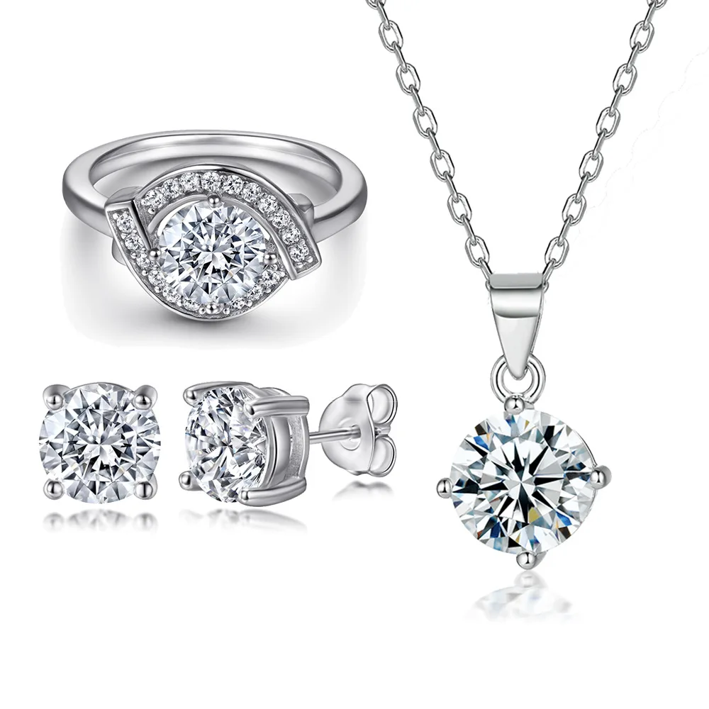 S925 Pure Silver Plated 18K Gold PT950 Platinum Necklace Diamond Ring Four Claw Gem Earnail Jewelry Three Piece Set
S925 Pure Silver Plated 18K Gold PT950 Platinum Necklace Diamond Ring Four Claw Gem Earnail Jewelry Three Piece Set