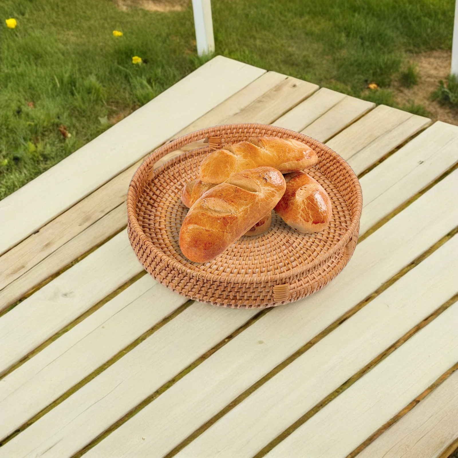 14-Inch Round Rattan Tray Hollow Handle Natural Woven Serving Basket For Coffee Table Fruit Snack Drinks Tray Large Spacious
14-Inch Round Rattan Tray Hollow Handle Natural Woven Serving Basket For Coffee Table Fruit Snack Drinks Tray Large Spacious