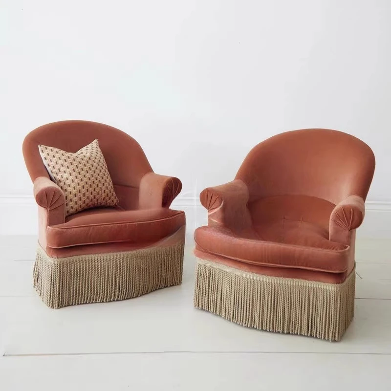 French lotus root pink velvet fringed single sofa chair American retro leisure chair tiger chair small apartment designer
French lotus root pink velvet fringed single sofa chair American retro leisure chair tiger chair small apartment designer