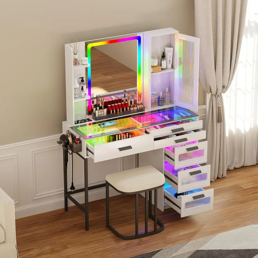 Illuminated Vanity Set with Stool, Mirror, and Desk for Girls' Bedroom
Illuminated Vanity Set with Stool, Mirror, and Desk for Girls' Bedroom