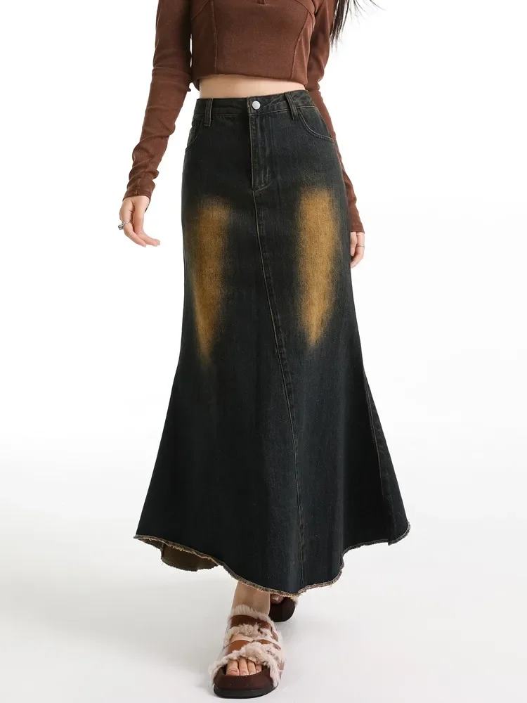 Women's Vintage Grunge Denim Skirt, Female Long Skirts, High Waist, A-Line Jeans, Y2K Fashion, Autumn, Winter, 2024
Women's Vintage Grunge Denim Skirt, Female Long Skirts, High Waist, A-Line Jeans, Y2K Fashion, Autumn, Winter, 2024