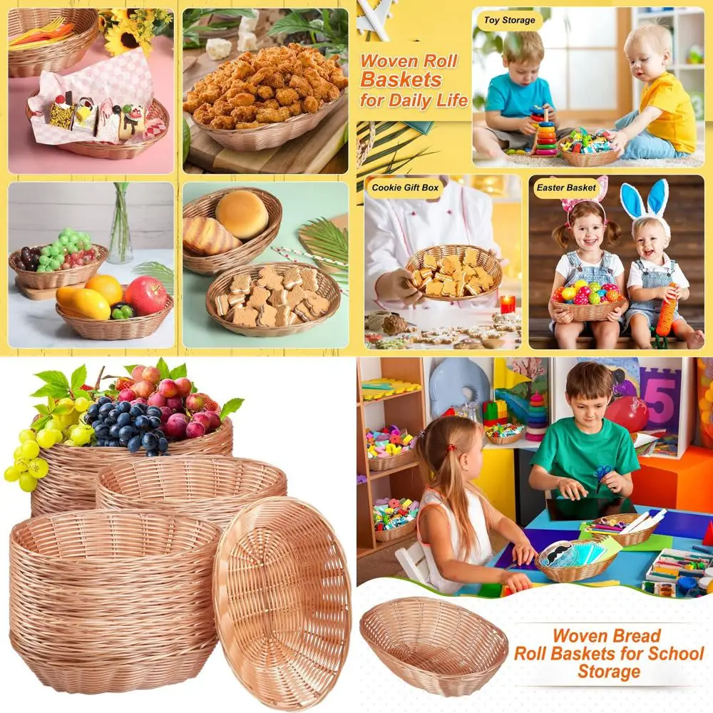 Oval Plastic Wicker Bread Basket, 36-Piece Capacity, Brown, 9.5x6.3x2.4, Ideal for Kitchen & Restaurant, Perfect Easter Gift
Oval Plastic Wicker Bread Basket, 36-Piece Capacity, Brown, 9.5x6.3x2.4, Ideal for Kitchen & Restaurant, Perfect Easter Gift