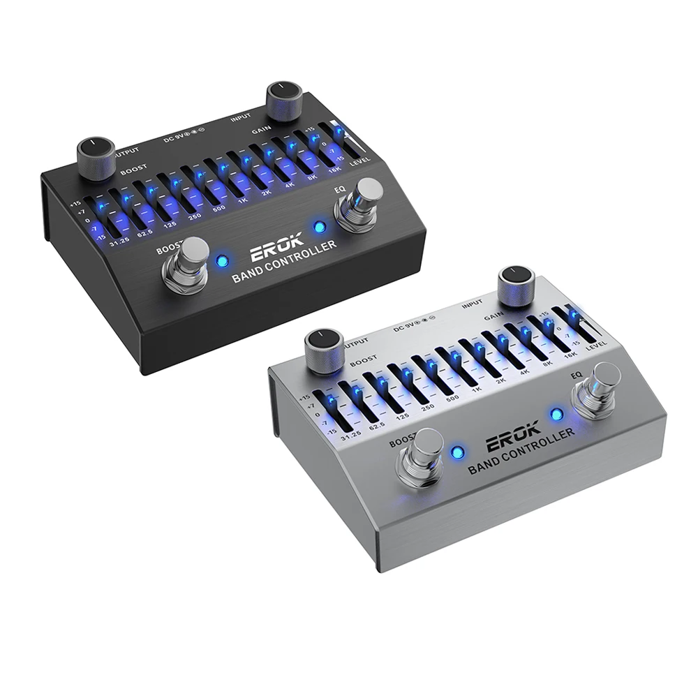 EROK EQB-10 10 Band EQ Pedal ±15dB Adjustable Guitar Bass Equalizer with BOOST Gain True Bypass DC9V Metal Shell Effect Pedal
EROK EQB-10 10 Band EQ Pedal ±15dB Adjustable Guitar Bass Equalizer with BOOST Gain True Bypass DC9V Metal Shell Effect Pedal